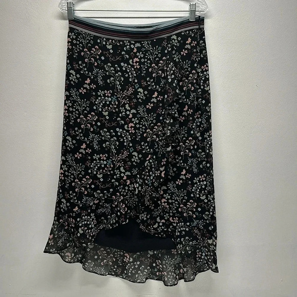 Ted Baker Skirt Kassiia Midi Faux Wrap Ruffled Floral Print Black Size 8 - 10 - Picture 3 of 12